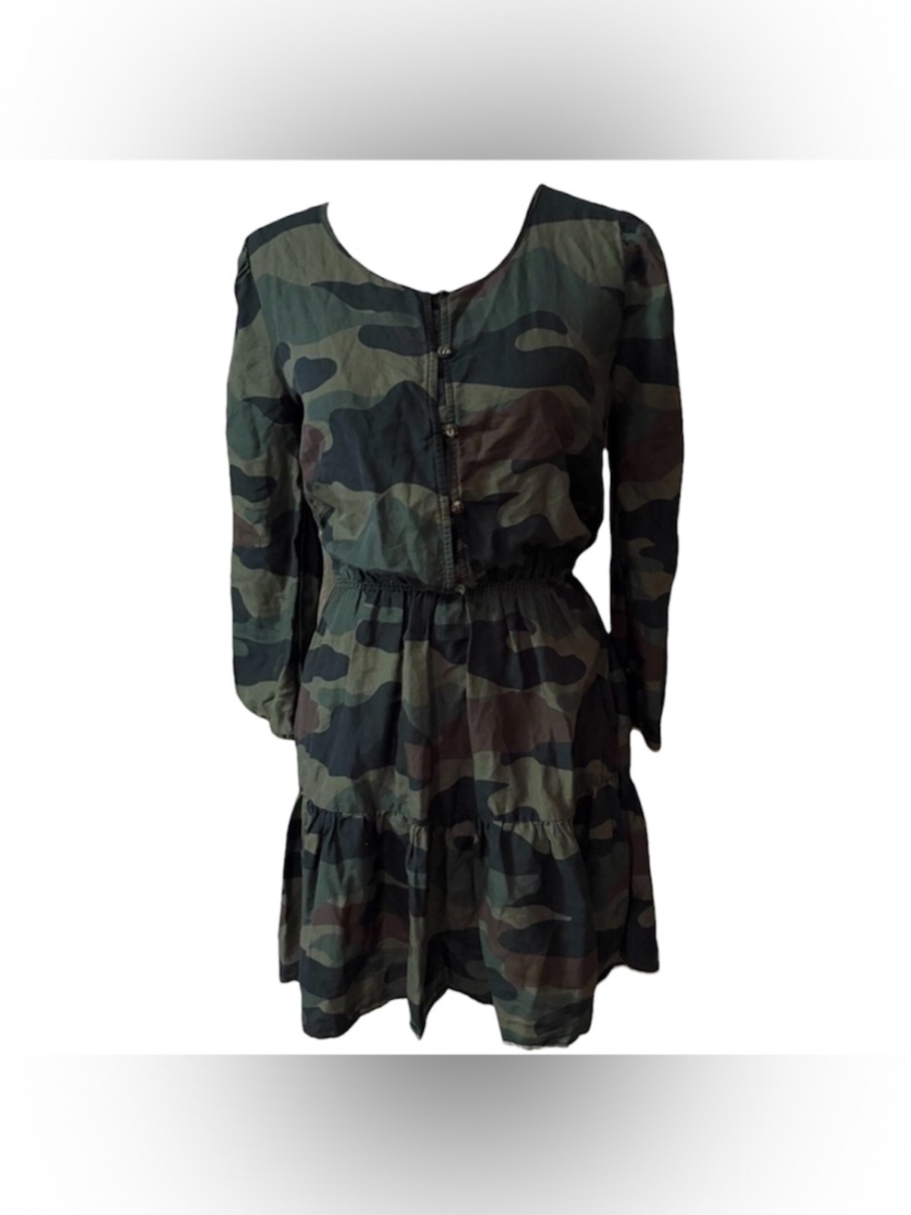 Sundry Women's Green Camo Long Sleeve Button Up Short Dress Sz 1